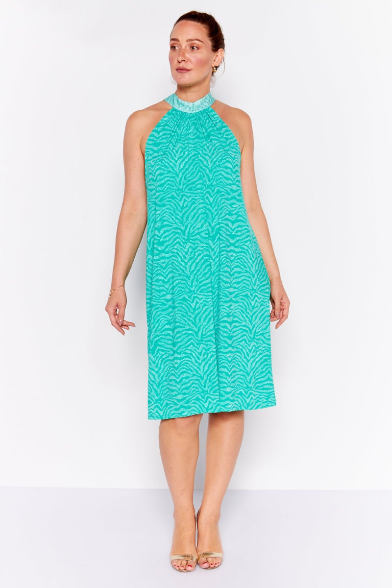 HALSTON Women Halter Neck Sleeveless Allover Print Midi Dress, Green - Image 2