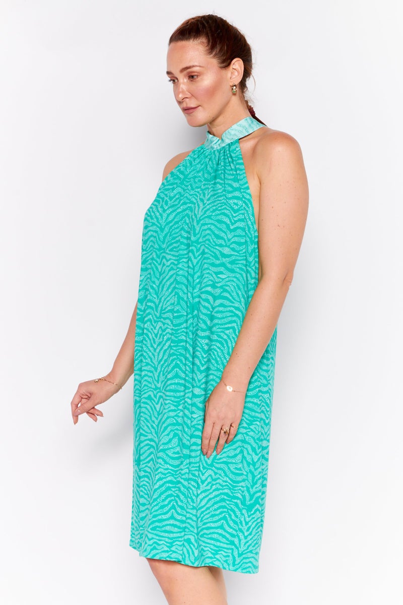 HALSTON Women Halter Neck Sleeveless Allover Print Midi Dress, Green - Image 4