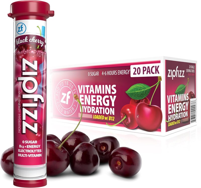 Zipfizz Energy Drink Mix - Black Cherry Flavor, Electrolyte Hydration Powder with B12 and Multi Vitamin, 20 Count - Image 1