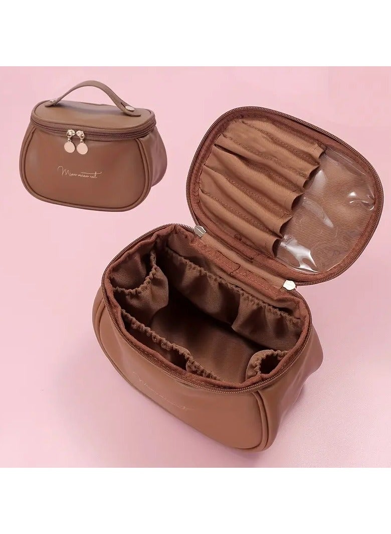 Travel Cosmetic Bag For Women, Large Capacity Makeup Organizer Bag With Portable Handle Zipper Makeup Brush Holder, Makeup Bags For Women Toiletry Bag For Girls Traveling