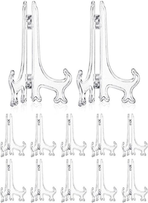 Clear Plate Stand, 12 Pack Acrylic Easel Plate Display Stands Plastic Easels Display Clear Plate Holders for Display Picture Photo Artwork Plate, 4 Inches