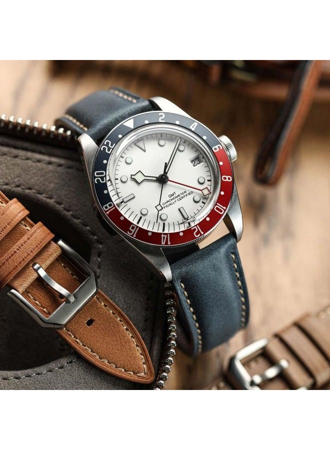 WatchGecko Whitby Vintage Padded Leather QR Watch Strap [Dark Blue, 20mm] - Image 3