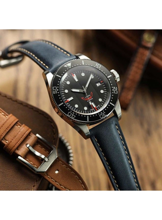 WatchGecko Whitby Vintage Padded Leather QR Watch Strap [Dark Blue, 20mm] - Image 2