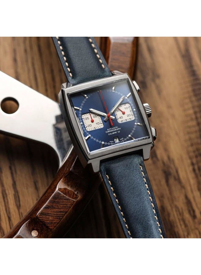 WatchGecko Whitby Vintage Padded Leather QR Watch Strap [Dark Blue, 20mm] - Image 4