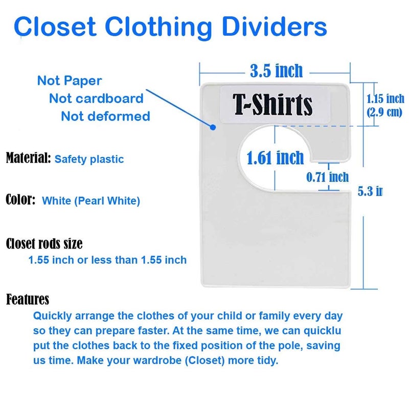 DMLNN 10 Pack White Clothing Rack Size Dividers Plus 60 Labels (1 Inch) and 16 Large Blank Labels, Large Rectangular Clothing Closet dividers (Pearl White) - Image 5