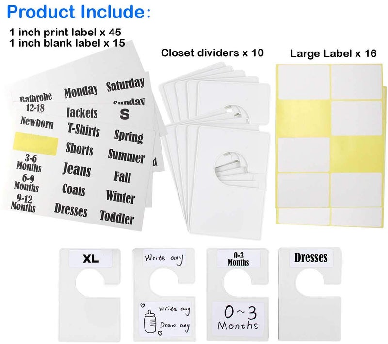 DMLNN 10 Pack White Clothing Rack Size Dividers Plus 60 Labels (1 Inch) and 16 Large Blank Labels, Large Rectangular Clothing Closet dividers (Pearl White) - Image 3