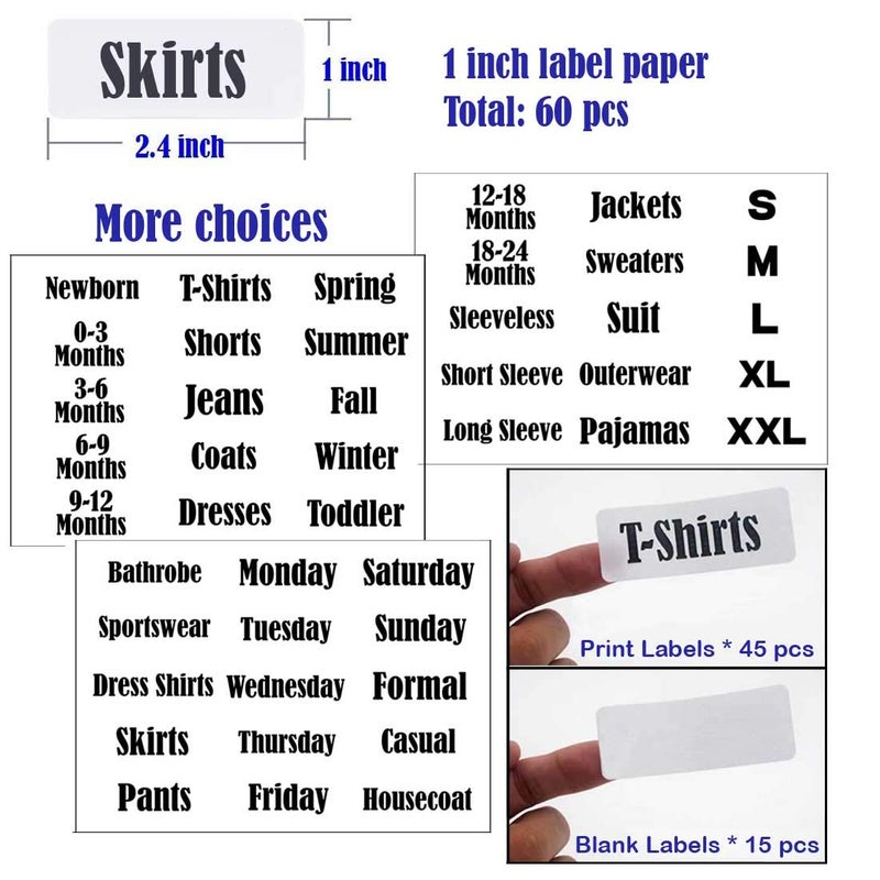 DMLNN 10 Pack White Clothing Rack Size Dividers Plus 60 Labels (1 Inch) and 16 Large Blank Labels, Large Rectangular Clothing Closet dividers (Pearl White) - Image 4