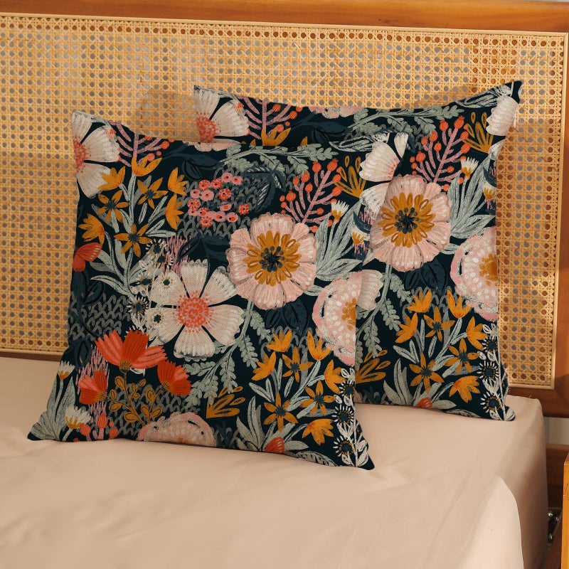 JEFERSO Boho Floral Pillow Covers 18x18 Inch Set of 2 Vintage Black Throw Pillows Modern Abstract Bohemian Flower Decorations Pillow Cases Farmhouse Linen Outdoor Cushion Case for Couch Sofa Decor - Image 3