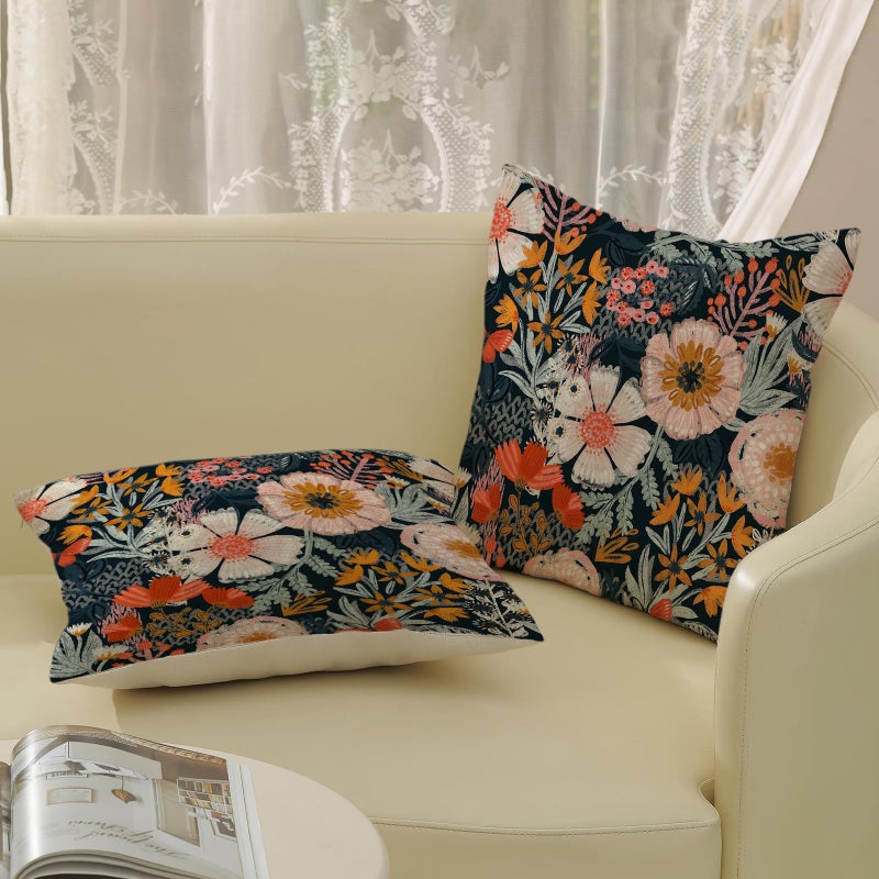JEFERSO Boho Floral Pillow Covers 18x18 Inch Set of 2 Vintage Black Throw Pillows Modern Abstract Bohemian Flower Decorations Pillow Cases Farmhouse Linen Outdoor Cushion Case for Couch Sofa Decor - Image 5