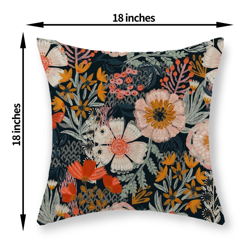 JEFERSO Boho Floral Pillow Covers 18x18 Inch Set of 2 Vintage Black Throw Pillows Modern Abstract Bohemian Flower Decorations Pillow Cases Farmhouse Linen Outdoor Cushion Case for Couch Sofa Decor - Image 2
