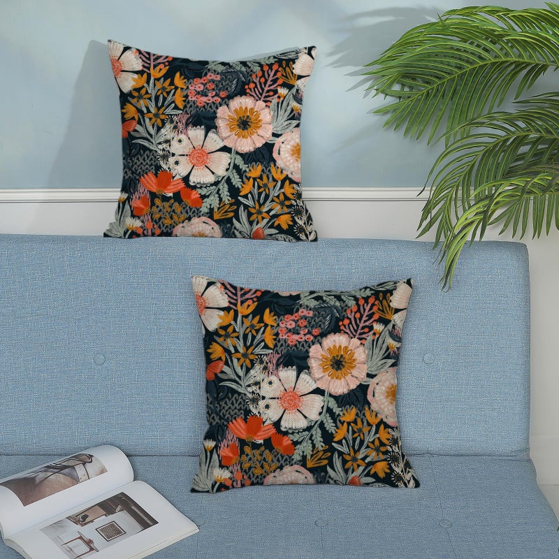 JEFERSO Boho Floral Pillow Covers 18x18 Inch Set of 2 Vintage Black Throw Pillows Modern Abstract Bohemian Flower Decorations Pillow Cases Farmhouse Linen Outdoor Cushion Case for Couch Sofa Decor - Image 4