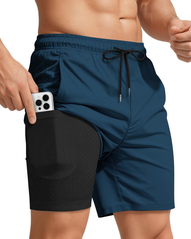 Yufawow 7 Inch Men Swim Trunks Compression Liner Quick Dry Male Swimwear Bikini Swimsuit Bathing Suit Beach Water Shorts Board Surf Track Training Jogger Active Walking Wear Attire Clothes Outfit Apparel - Image 1