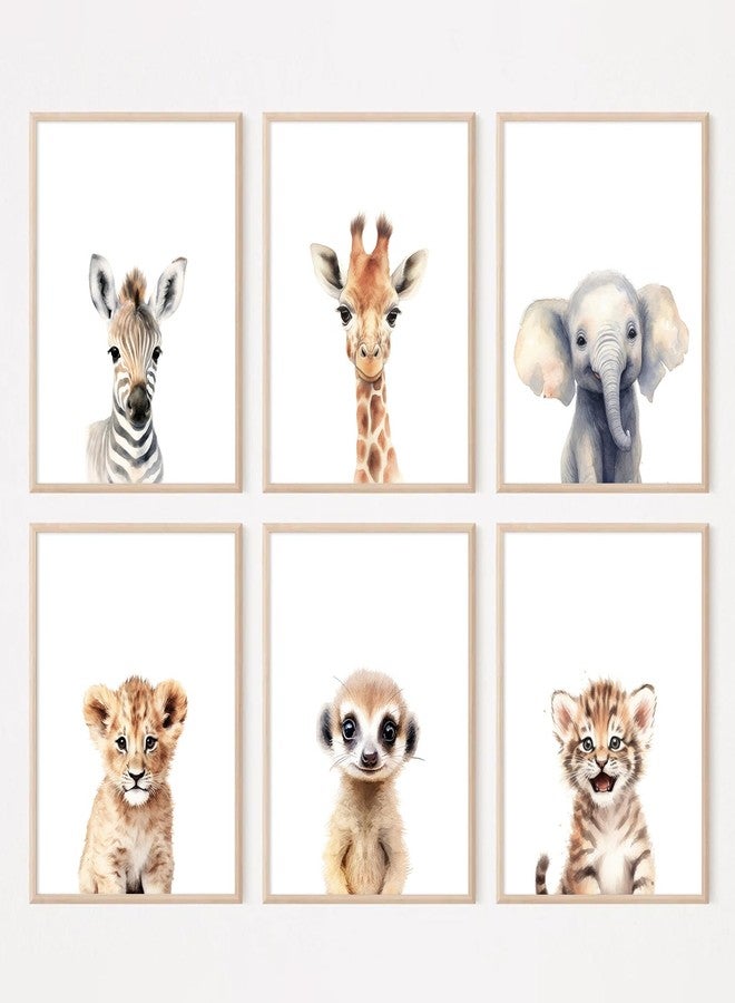 Joocrise Safari Nursery Wall Art Decor Set of 6 Baby Animal Wall Art Kids Canvas Wall Art Safari Nursery Pictures Jungle Animal Prints Baby Boy Art Giraffe Painting for Room Bedroom 8x10 Inch Unframed - Image 1