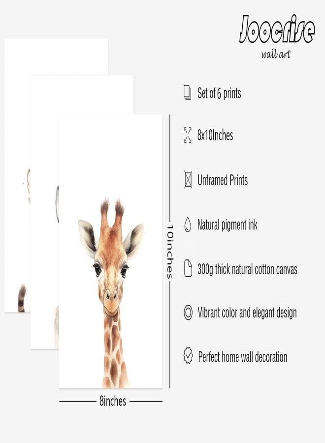 Joocrise Safari Nursery Wall Art Decor Set of 6 Baby Animal Wall Art Kids Canvas Wall Art Safari Nursery Pictures Jungle Animal Prints Baby Boy Art Giraffe Painting for Room Bedroom 8x10 Inch Unframed - Image 2