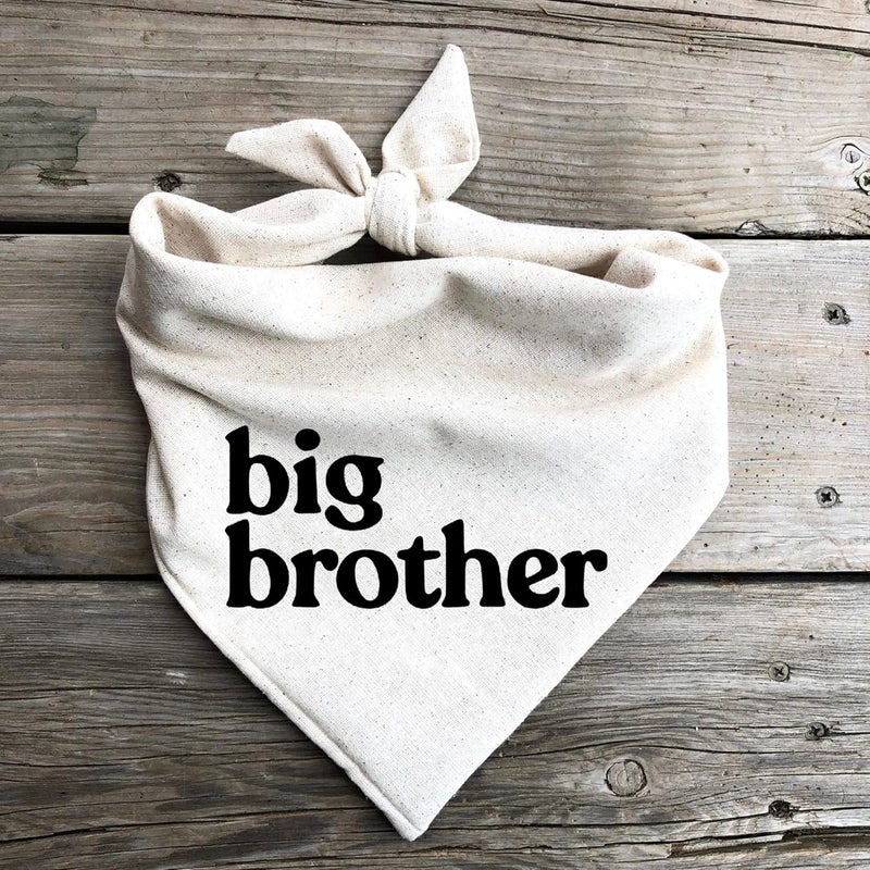 Dog Bandana Pregnancy Announcement Big Brother Baby Reveal Oatmeal Cream Minimal Neutral Color Announcement to Family Large - Image 2