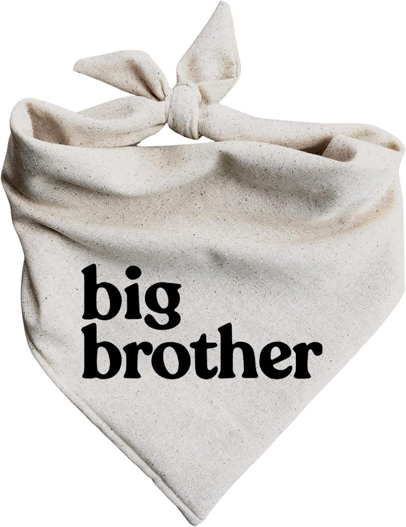 Dog Bandana Pregnancy Announcement Big Brother Baby Reveal Oatmeal Cream Minimal Neutral Color Announcement to Family Large - Image 1