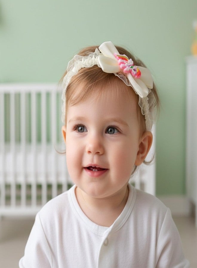 SYGA Baby Headband Set Pack of 3 for Girls 0–3 Years | Soft Stretchable Lace Flower & Bow Hairbands | Non-Slip Infant Toddler Headwraps for Photoshoots(STYLE-05) - Image 3