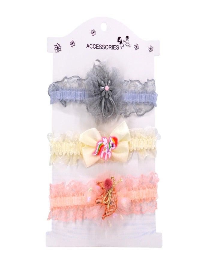SYGA Baby Headband Set Pack of 3 for Girls 0–3 Years | Soft Stretchable Lace Flower & Bow Hairbands | Non-Slip Infant Toddler Headwraps for Photoshoots(STYLE-05) - Image 1