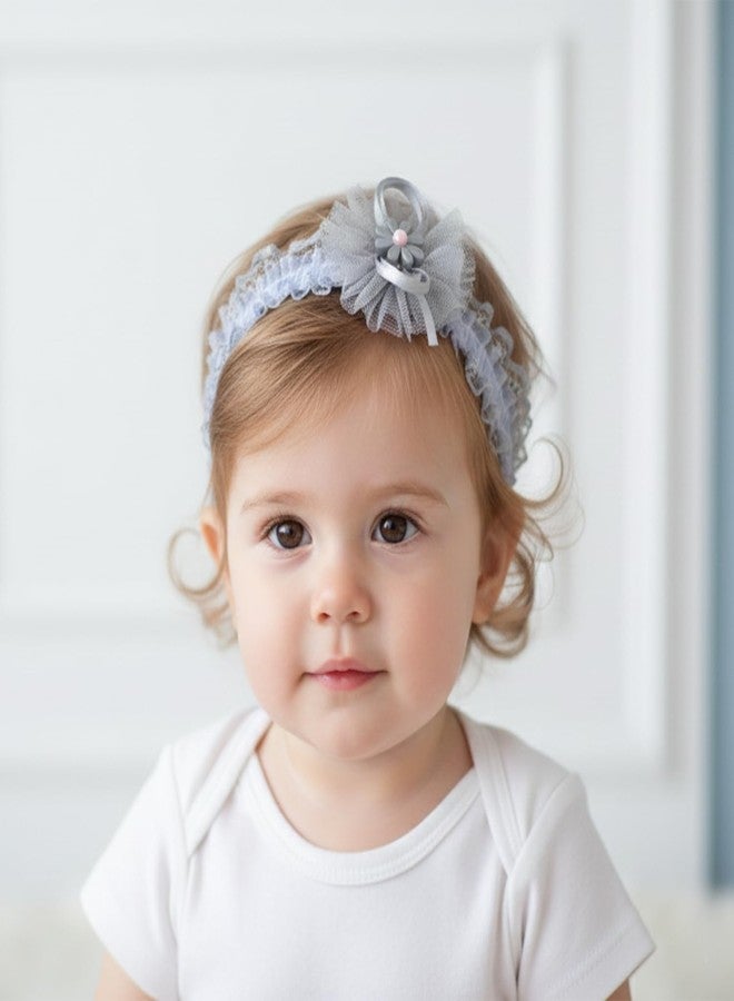 SYGA Baby Headband Set Pack of 3 for Girls 0–3 Years | Soft Stretchable Lace Flower & Bow Hairbands | Non-Slip Infant Toddler Headwraps for Photoshoots(STYLE-05) - Image 2
