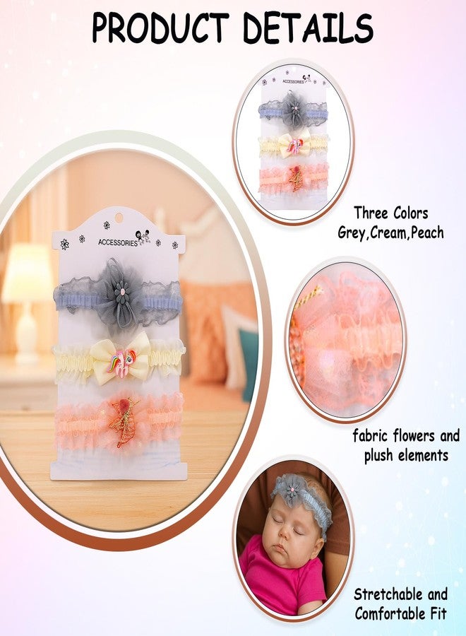 SYGA Baby Headband Set Pack of 3 for Girls 0–3 Years | Soft Stretchable Lace Flower & Bow Hairbands | Non-Slip Infant Toddler Headwraps for Photoshoots(STYLE-05) - Image 5