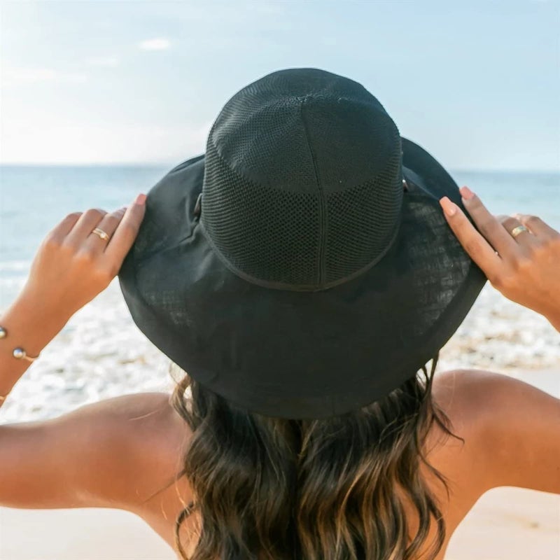UTOWO Summer-Mesh-Sun-Hats-for-Women-UV- Protection-Wide-Brim Packable-Bucket-Hats Foldable-Beach-Hat Black - Image 4