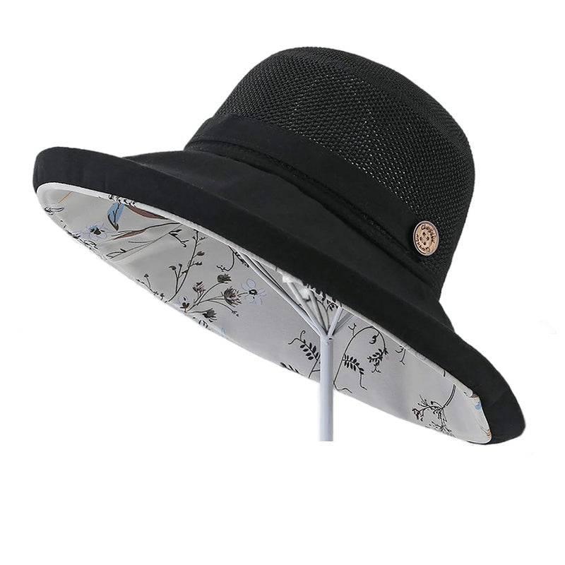 UTOWO Summer-Mesh-Sun-Hats-for-Women-UV- Protection-Wide-Brim Packable-Bucket-Hats Foldable-Beach-Hat Black - Image 5