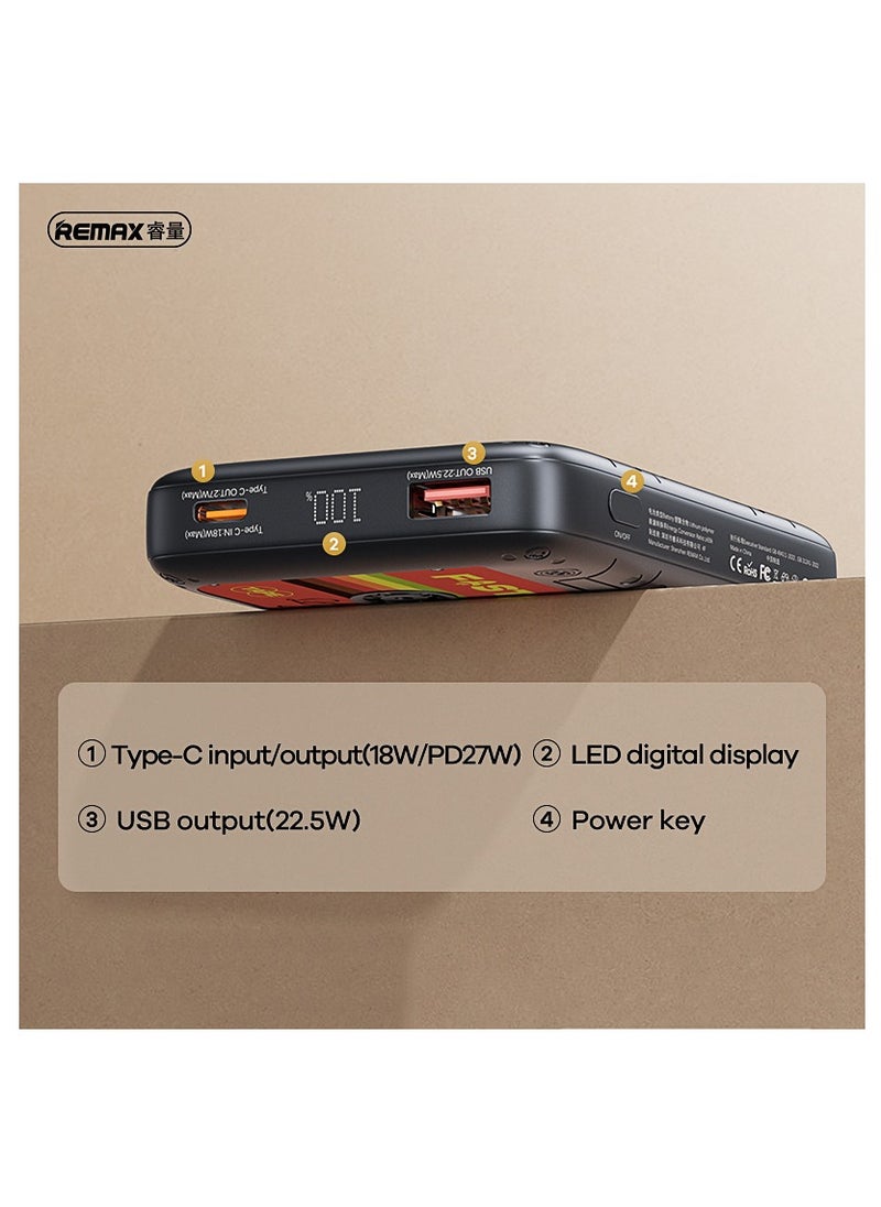 REMAX Retro Revival 10000mAh Power Bank, PD 27W Fast Charging, 22.5W USB Super Charge, Vintage Magnetic Tape Design with LED Display, Dual Device Charging, Lightweight and Portable  - Image 2
