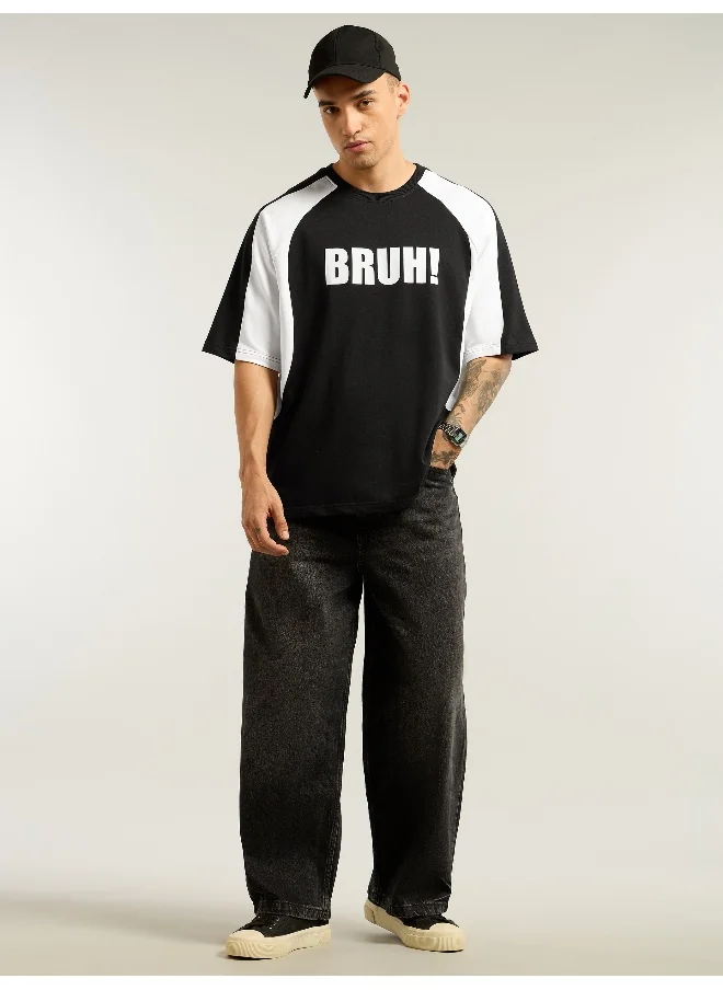 Beyoung Black Raglan Sleeves Oversized T-Shirt