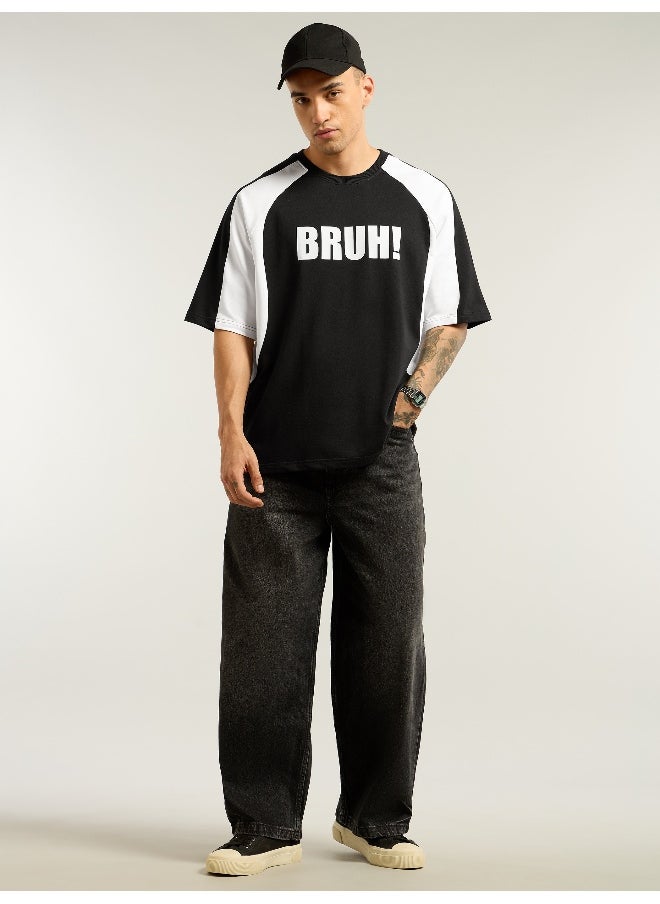 Beyoung Black Raglan Sleeves Oversized T-Shirt  - Image 1