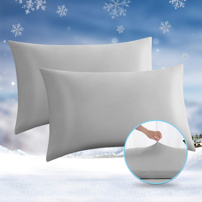 COOLING PILLOW CASES 2 PACK ARCCHILL QMAX05 COOL KING SIZE SUMMER PILLOW COVER FOR HAIR SKIN SOFT SILKY 20 X 36 STAIN PILLOWCASE PROTECTOR WITH ZIPPER GRAY