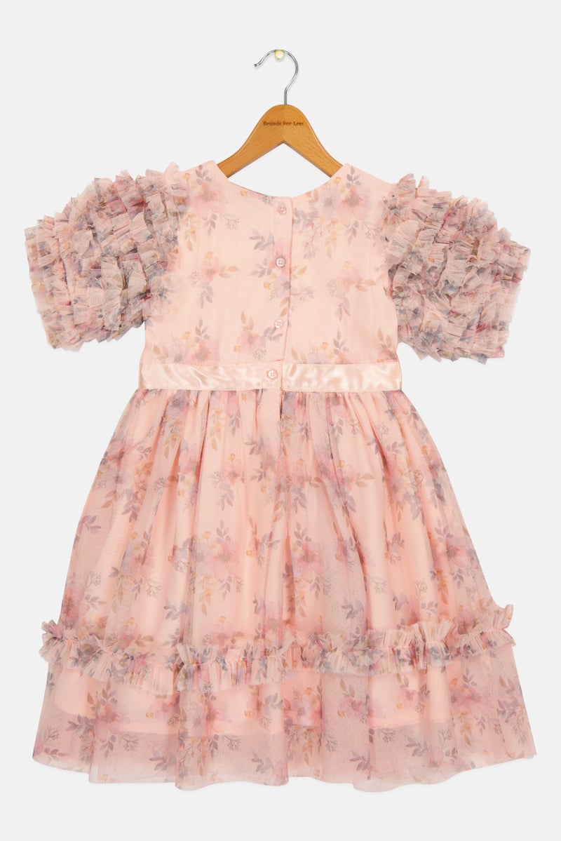 Lunamoon Kids Girl Floral Print Mesh Dress, Pink - Image 3