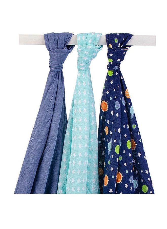 hudson baby Muslin Swaddle Blanket Gift 3 Piece Space  - Image 1