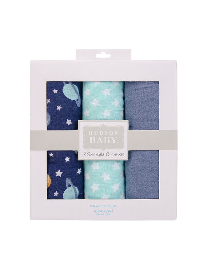 hudson baby Muslin Swaddle Blanket Gift 3 Piece Space  - Image 2