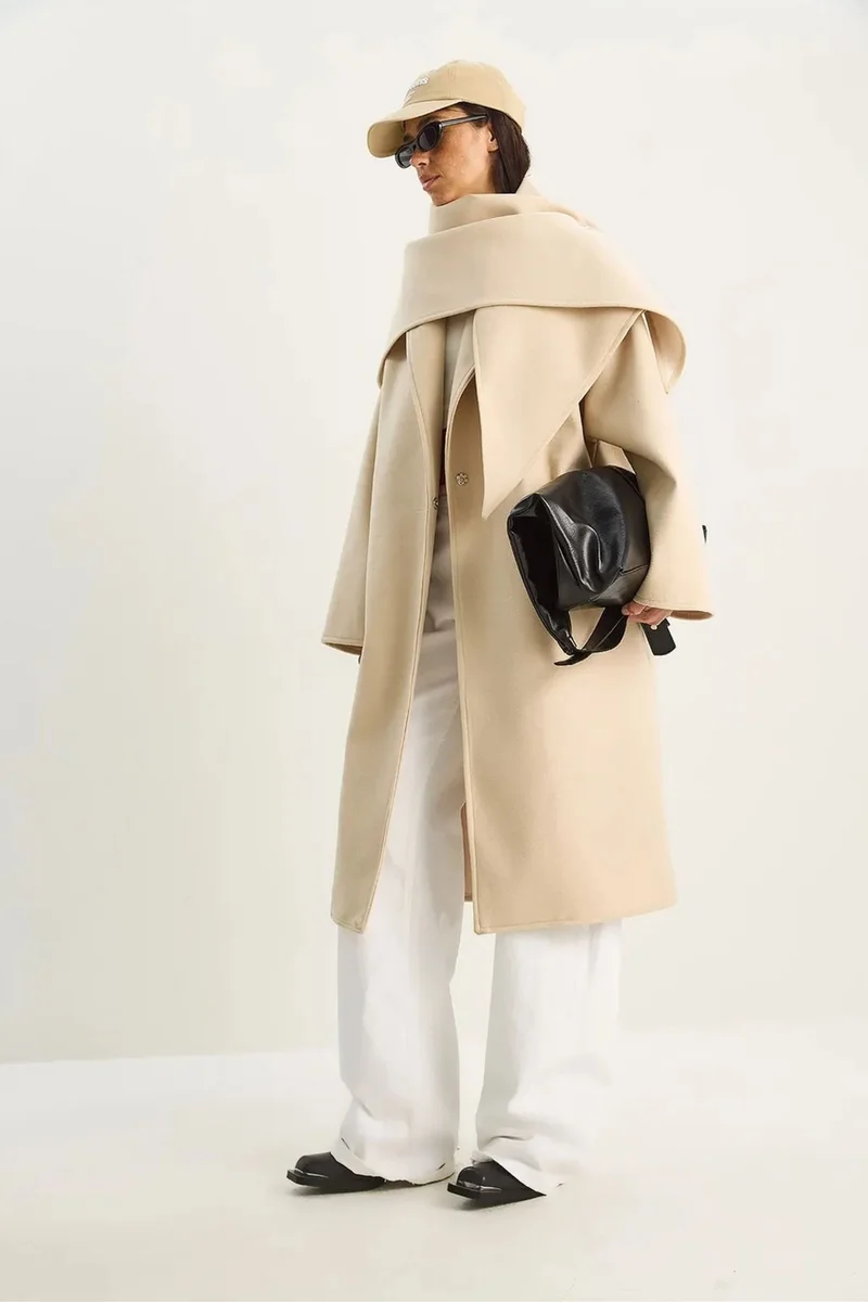 Bianco Lucci LUCCI Oversized Shawl Collar Buttoned Coat