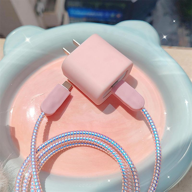 Iphone Charger Protector: Pink Silicone, Fracture Prevention, Matte Grip - Quick Installation Cable Protector for 18W Fast Charging, Daily Use And Travel - Image 2