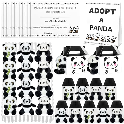 Jiytivity 38 Pcs Adopt a Panda Party Favors Include 12 Mini Panda Stuffed Animals 12 Foldable Boxes 12 Adoption Cards 1 Adopt Sign 1 Fence for Jungle Party Supplies Pet Adoption Baby Shower Birthday Gifts - Image 1