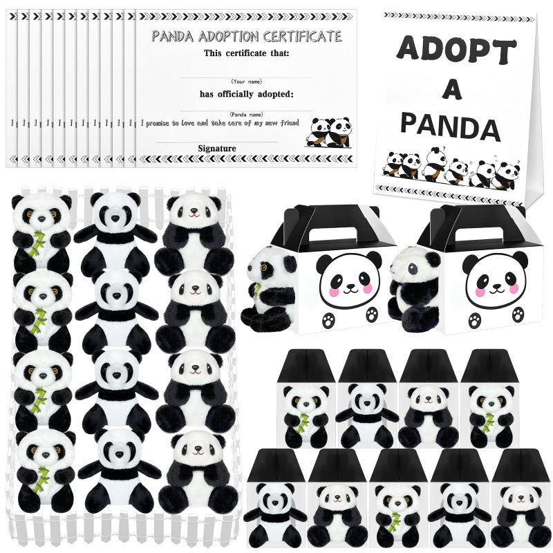 Jiytivity 38 Pcs Adopt a Panda Party Favors Include 12 Mini Panda Stuffed Animals 12 Foldable Boxes 12 Adoption Cards 1 Adopt Sign 1 Fence for Jungle Party Supplies Pet Adoption Baby Shower Birthday Gifts - Image 3