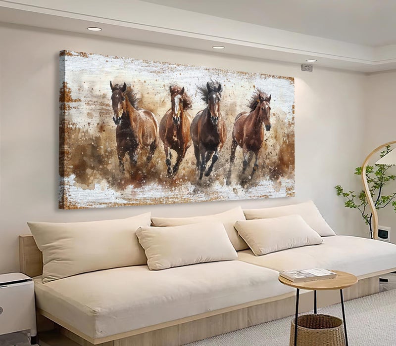 tigeridge Horses Canvas Wall Art - Brown Horse Pictures Animal Wall Decor Running Horses Painting Prints Artwork for Living Room Bedroom Home Office Wall Decorations 20" x 40" - Image 1