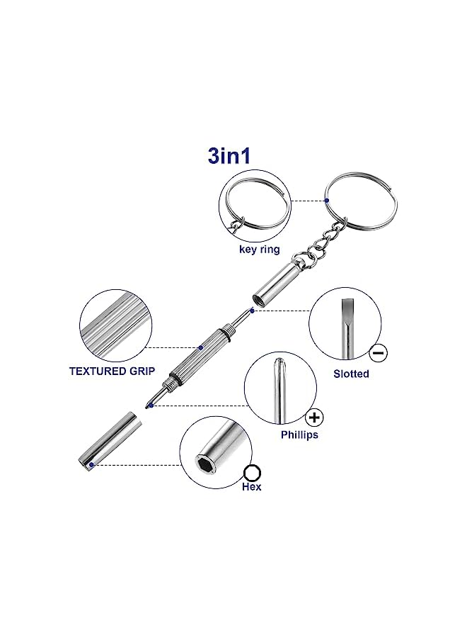 promass 5Pcs Mini Glasses Screwdriver, 3 in 1 Multifunction Eyeglass Screwdriver Repairing Kit, Tiny Screwdriver for Glasses Tightening Repair Screwdriver with Keychain - Image 2