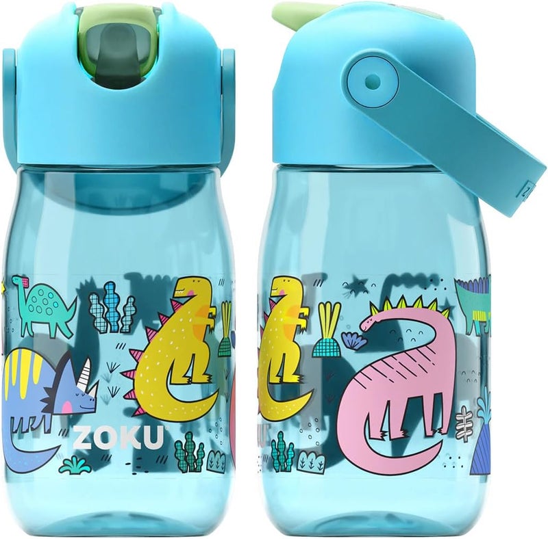 Zoku Kids Flip Straw Bottle Teal Dino, 410ml - Image 2