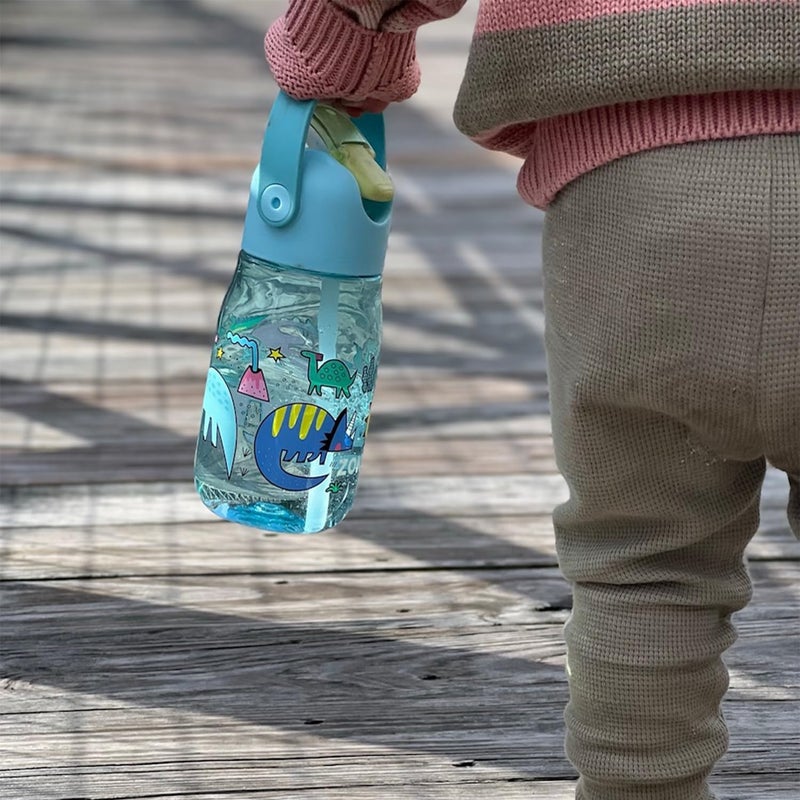 Zoku Kids Flip Straw Bottle Teal Dino, 410ml - Image 3