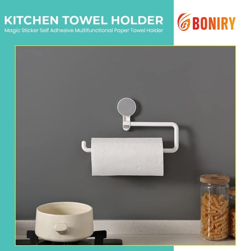 Boniry Toilet Paper Holder, Magic Sticker Self Adhesive Multifunctional Paper Towel Holder, Napkin Holder for Home, Under Cabinet, Over The Sink, Organizer Rack for Paper Towel Roll, Kitchen Towels - Image 2