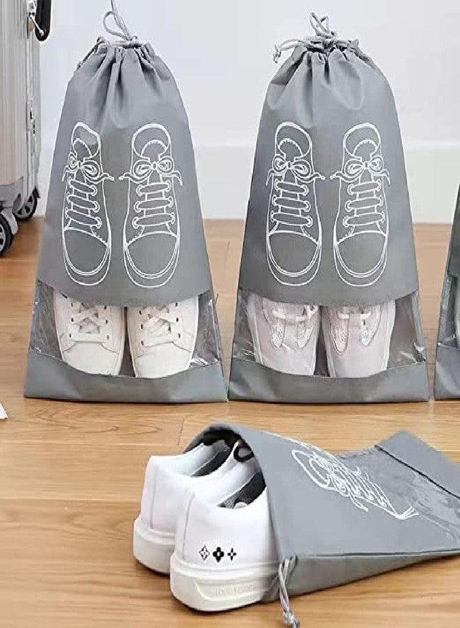 HENIJ� Transparent Window Portable Travel Shoe Bag, Drawstring dustproof, Convenient Storage, 2 Size, 3 Colors, Suitable for Daily Home Storage and Travel Use Shoes Bags, Pack of 5, (27x36cm), Grey - Image 2