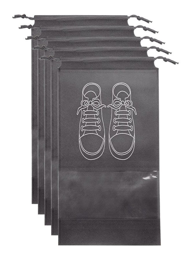 HENIJ� Transparent Window Portable Travel Shoe Bag, Drawstring dustproof, Convenient Storage, 2 Size, 3 Colors, Suitable for Daily Home Storage and Travel Use Shoes Bags, Pack of 5, (27x36cm), Grey - Image 1