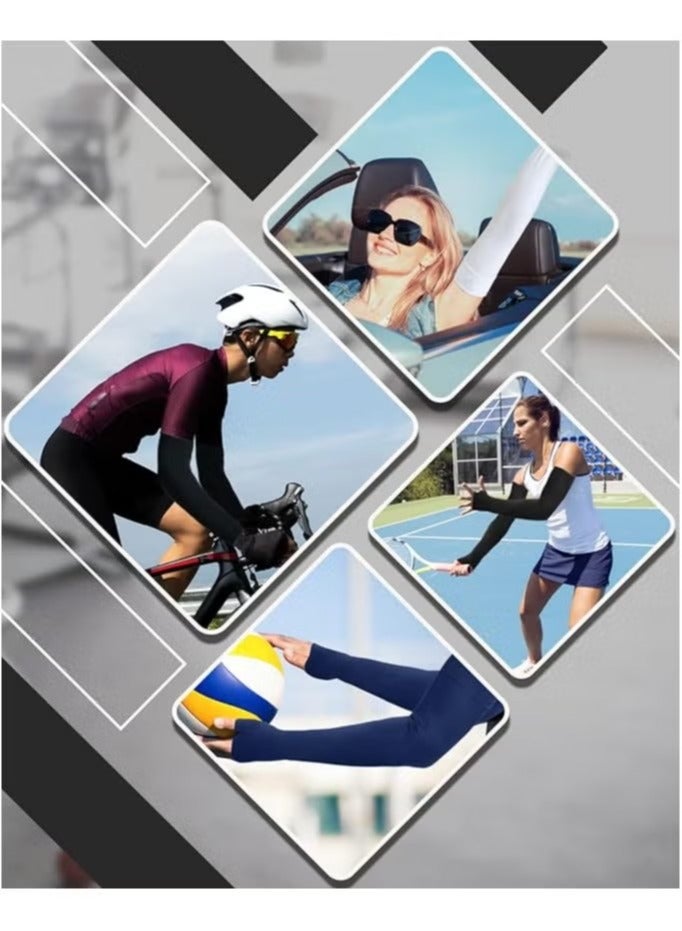 2 Pairs Arm Sleeves with Thumb Holes Women Men UV Protection Cooling, UPF 50 Compression Long Arm Cover