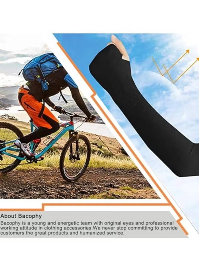 2 Pairs Arm Sleeves with Thumb Holes Women Men UV Protection Cooling, UPF 50 Compression Long Arm Cover