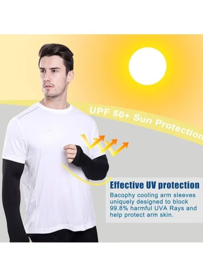 2 Pairs Arm Sleeves with Thumb Holes Women Men UV Protection Cooling, UPF 50 Compression Long Arm Cover