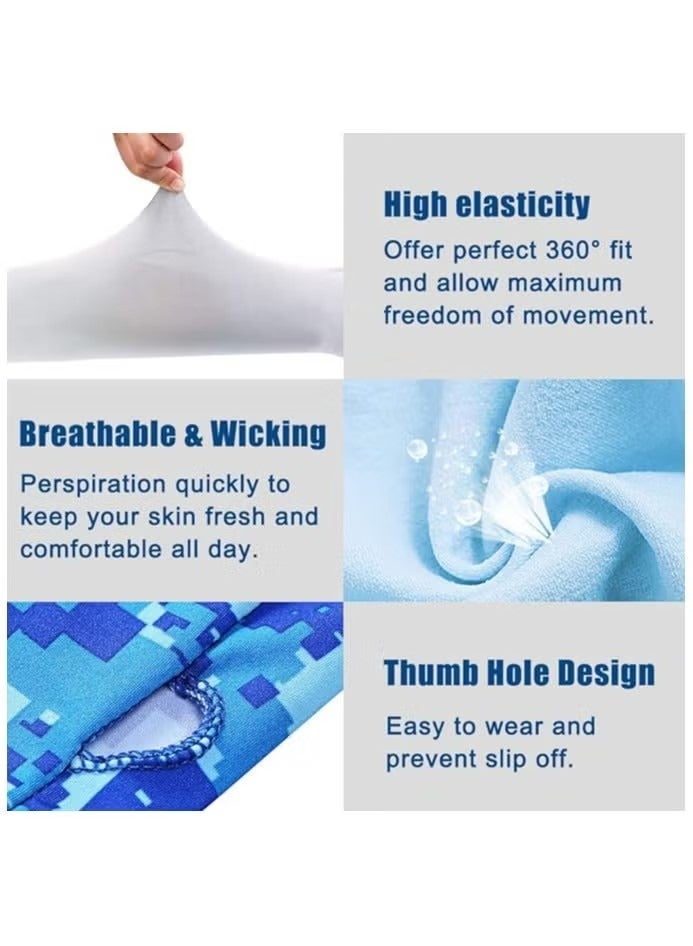 2 Pairs Arm Sleeves with Thumb Holes Women Men UV Protection Cooling, UPF 50 Compression Long Arm Cover