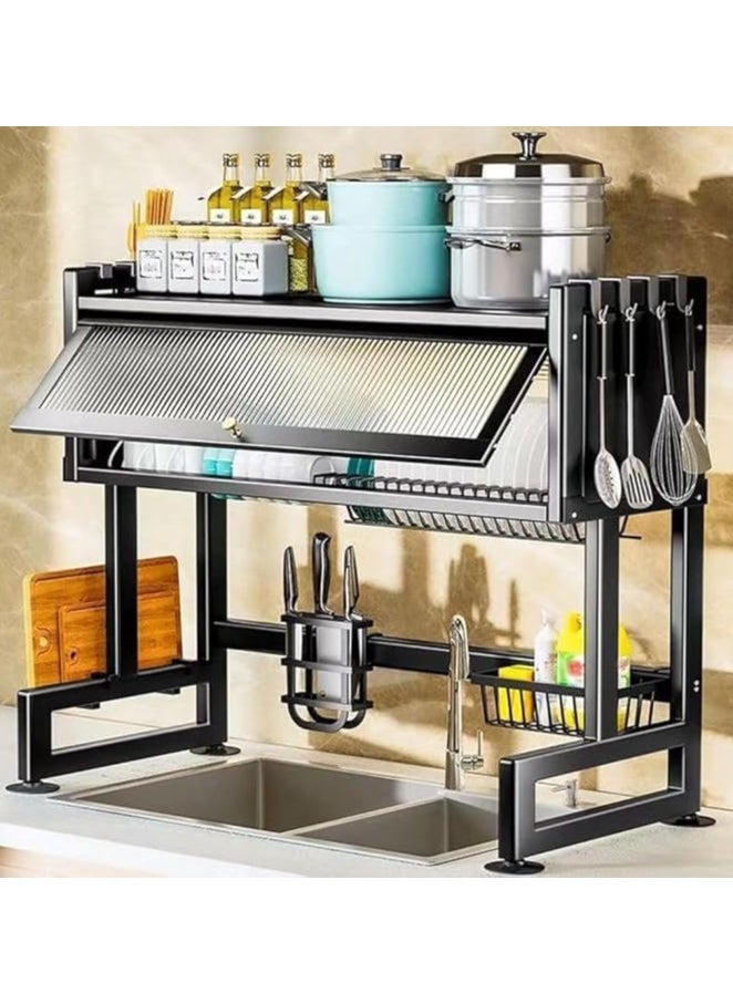 AIWANTO - Over Sink Dish Drainer Drying Rack Large Metal Rack With Cover With Drip Tray Adjustable Height ASSEMBLY NEEDED - Image 1