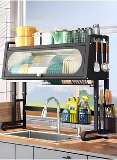 AIWANTO Over Sink Dish Drainer Drying Rack Large Metal Rack With Cover With Drip Tray Adjustable Height ASSEMBLY NEEDED  - Image 1